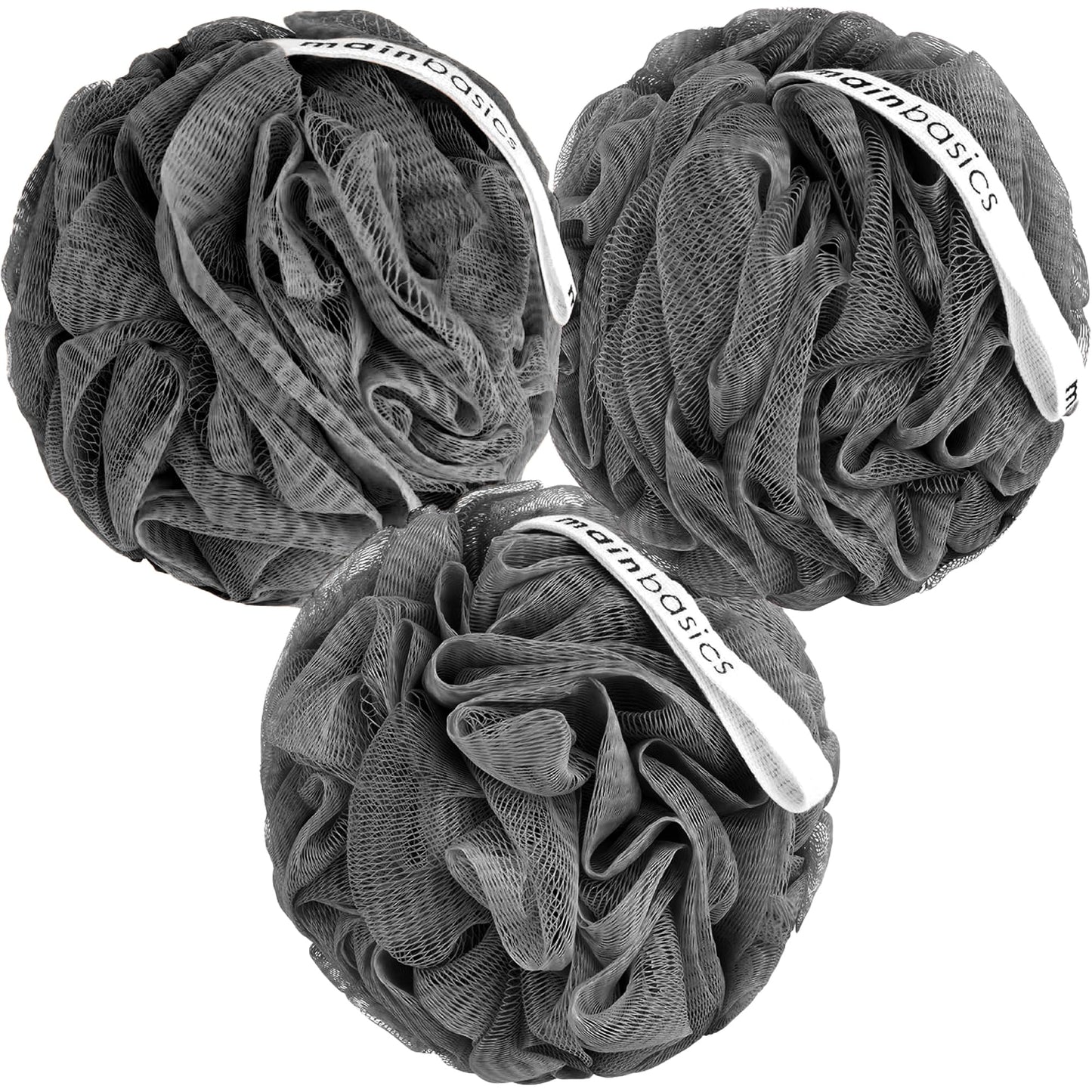 MainBasics Charcoal Infused Bath Shower Loofah Sponge Pouf Body Wash Scrubber (Set of 3) Beauty & Personal Care MainBasics