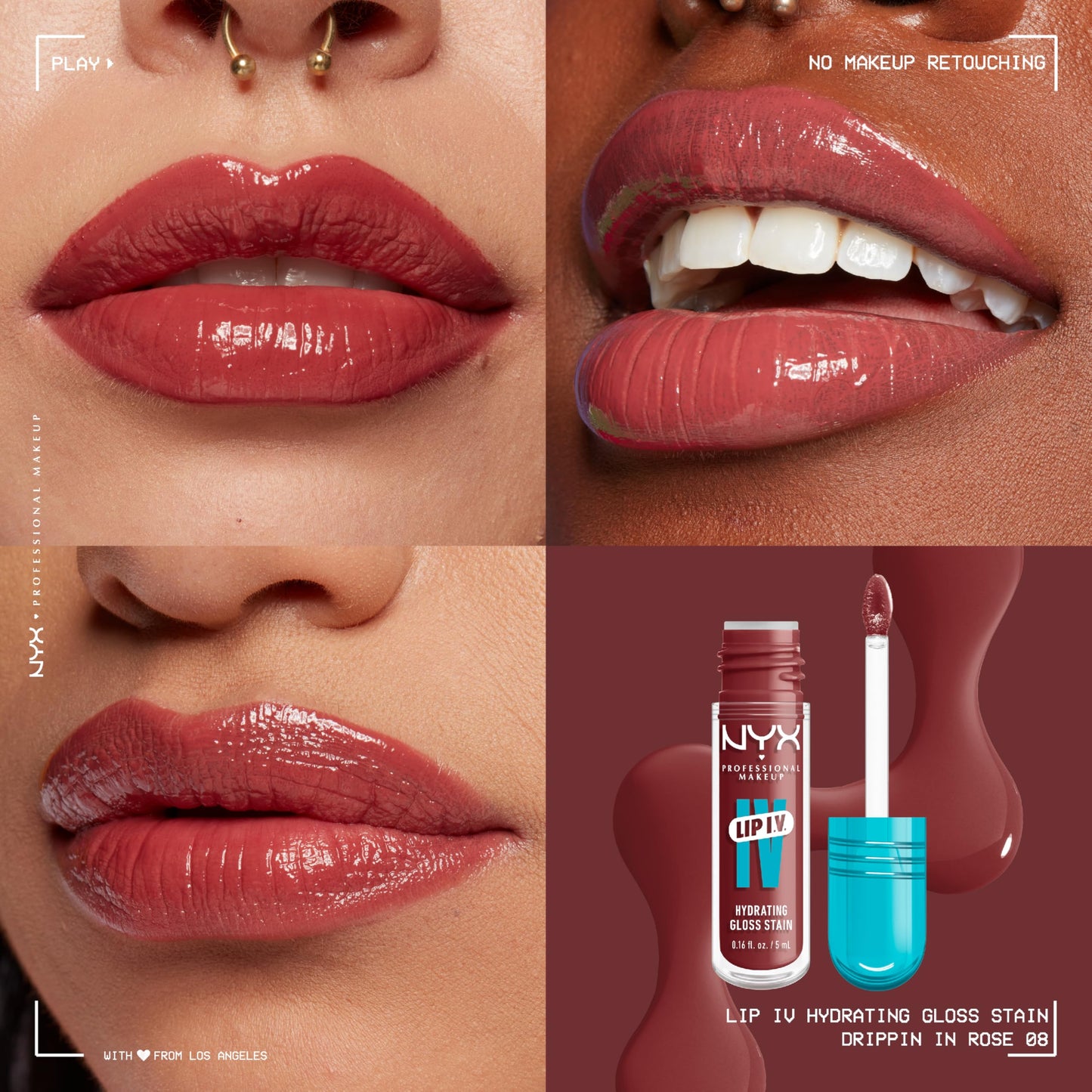 NYX PROFESSIONAL MAKEUP Lip IV Hydrating Glossy Lip Stain with 12HR Hydration - Drippin In Rose (Pink) Beauty & Personal Care NYX PROFESSIONAL MAKEUP