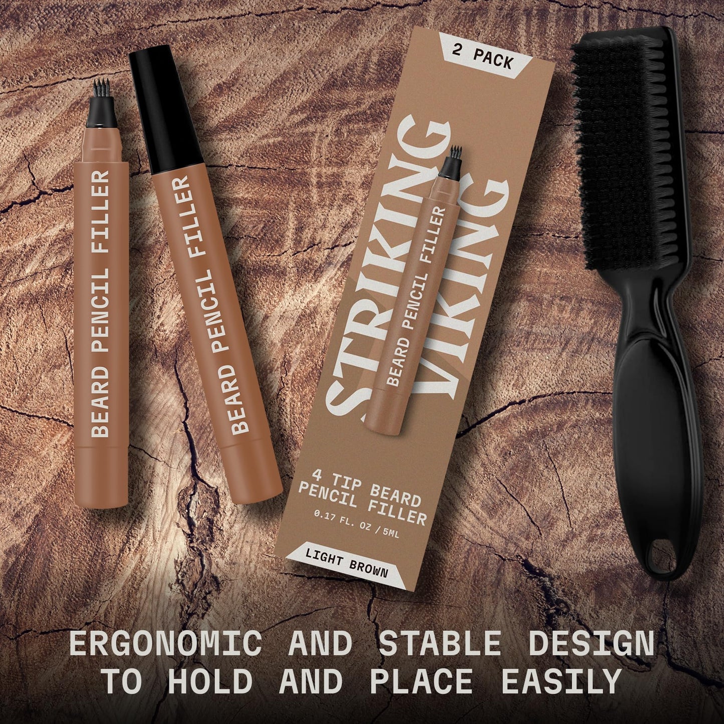 Striking Viking Beard Pencil Filler for Men - Light Brown, 2 Pack - Temporary Beard Dye - Waterproof Sweatproof Long Wear Beard Filler Pen Beauty & Personal Care Striking Viking