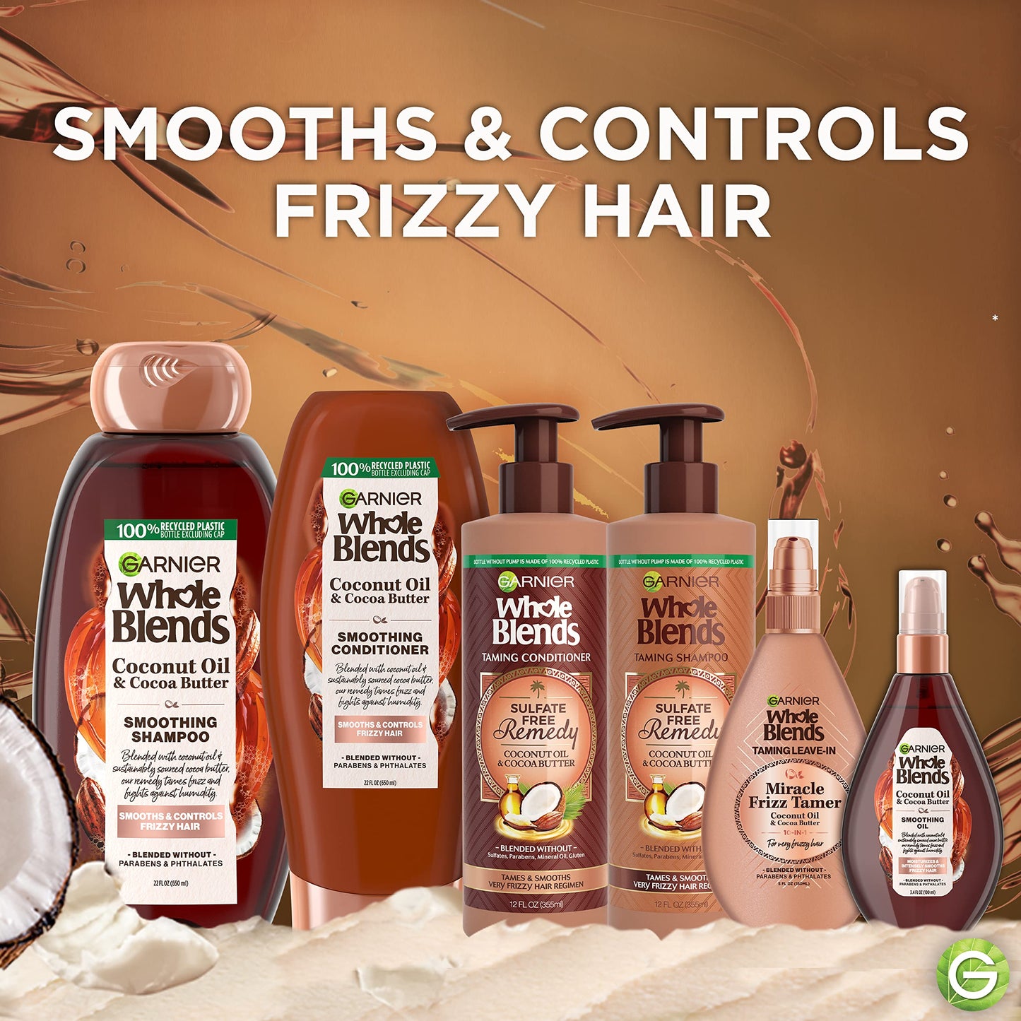 Garnier Whole Blends Smoothing Shampoo and Conditioner Set, Coconut Oil & Cocoa Butter for Frizzy Hair, Provides Up to 24HRs of Frizz & Humidity Beauty & Personal Care Garnier