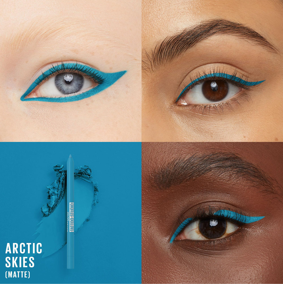 MAYBELLINE New York Tattoo Studio Long-Lasting Sharpenable Eyeliner Pencil, Glide on Smooth Gel Pigments with 36 Hour Wear, Waterproof Arctic Skies