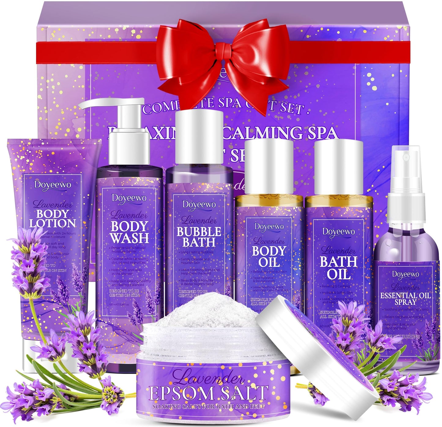 Spa Gifts for Women,Bath Body Care Wash Christmas Gifts Baskets for Women,Relaxation Calming Lavender Spa Set Home Self Care Shower Kit Birthday Beauty and Personal Care DOYEEWO