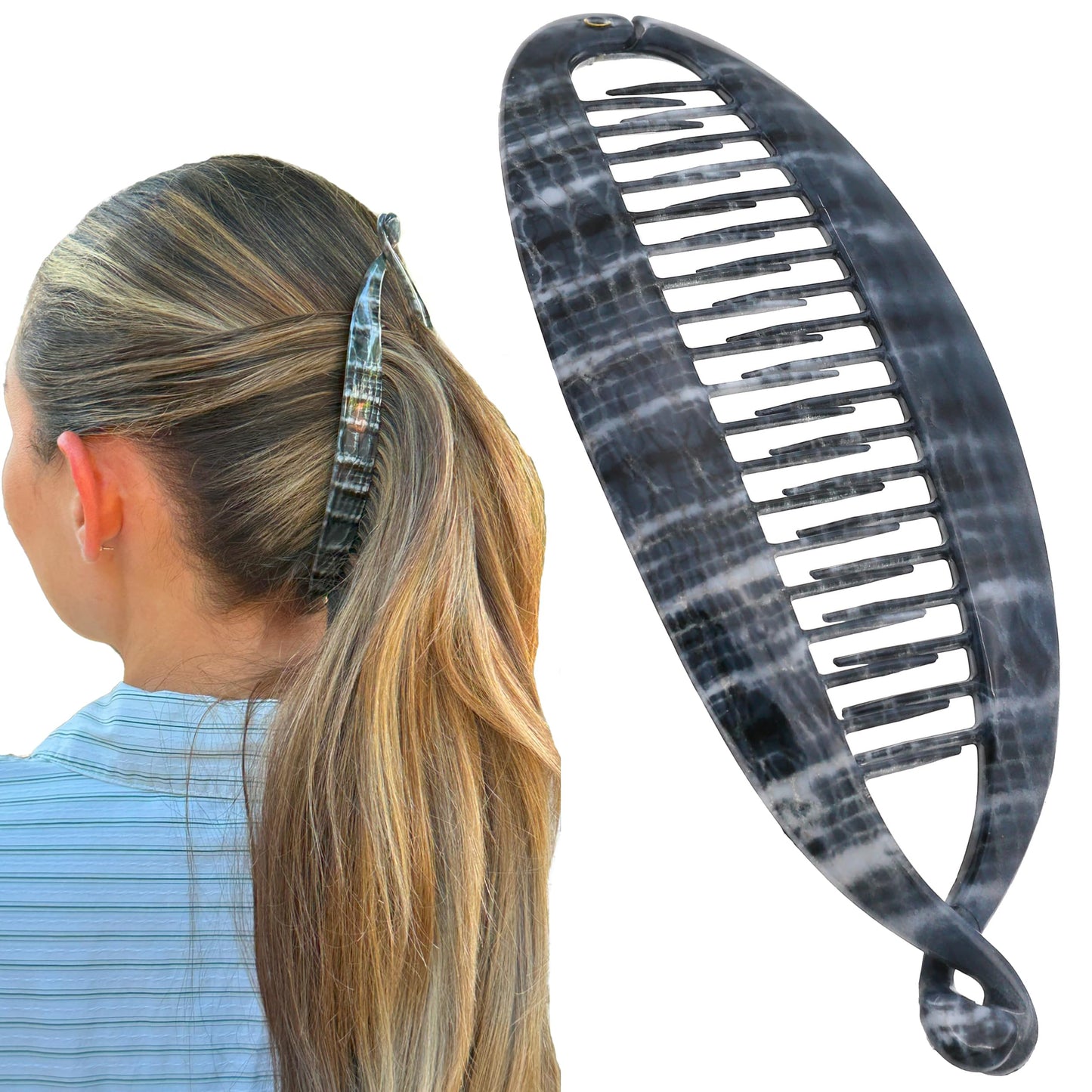 Camila Paris CP3100 French Extra Large Banana Clip Hair Comb, Gray Classic Banana Clips Hair for Thick Hair Ponytail Holder Interlocking Styling Clips Beauty & Personal Care Camila