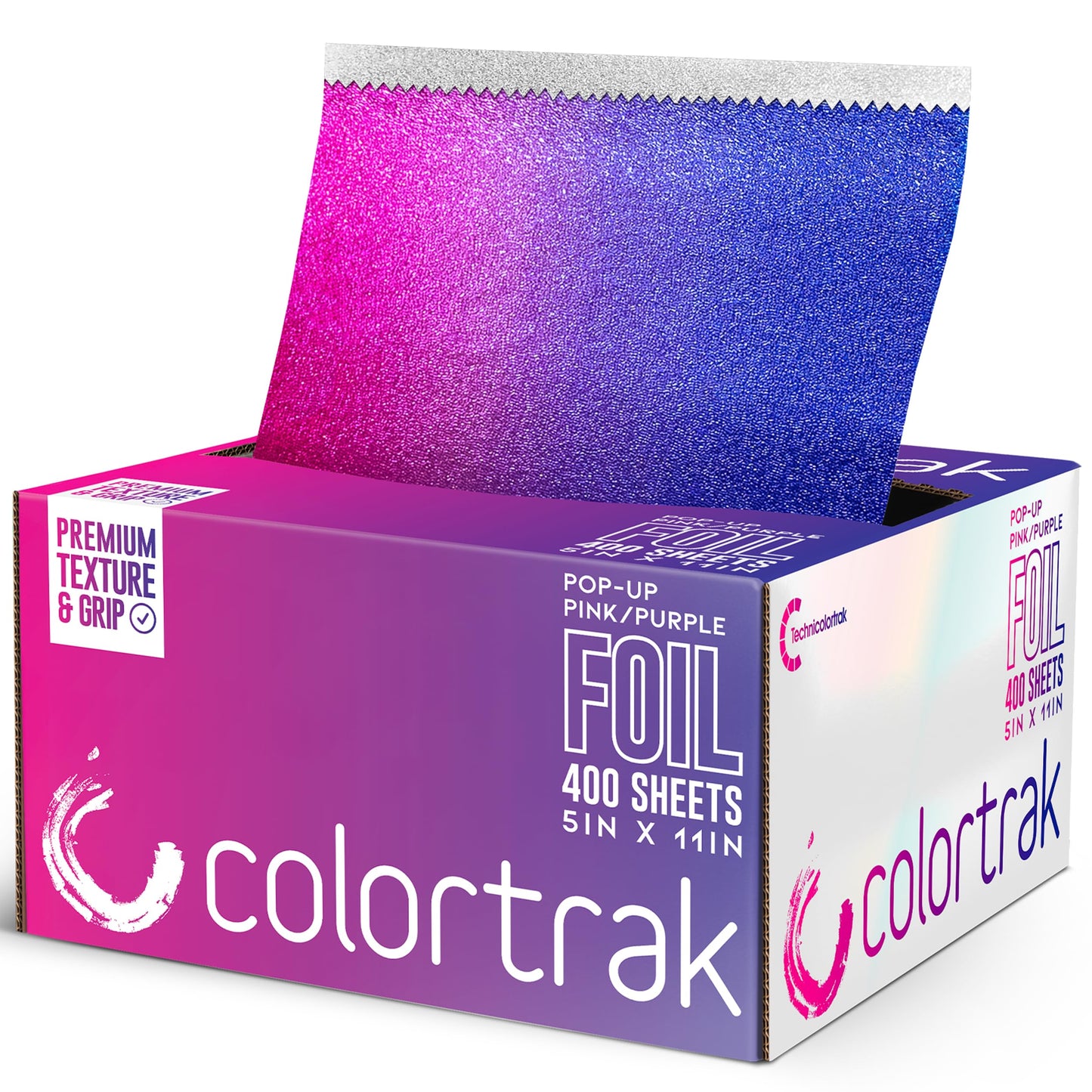 Colortrak Pink/Purple Gradient Pop-up Foil w/Dispenser (400 Count), Pre-cut Sheets, Non-Slip Embossed Texture, 5" x 10.75" Sheets for Hair Foil Beauty & Personal Care Colortrak