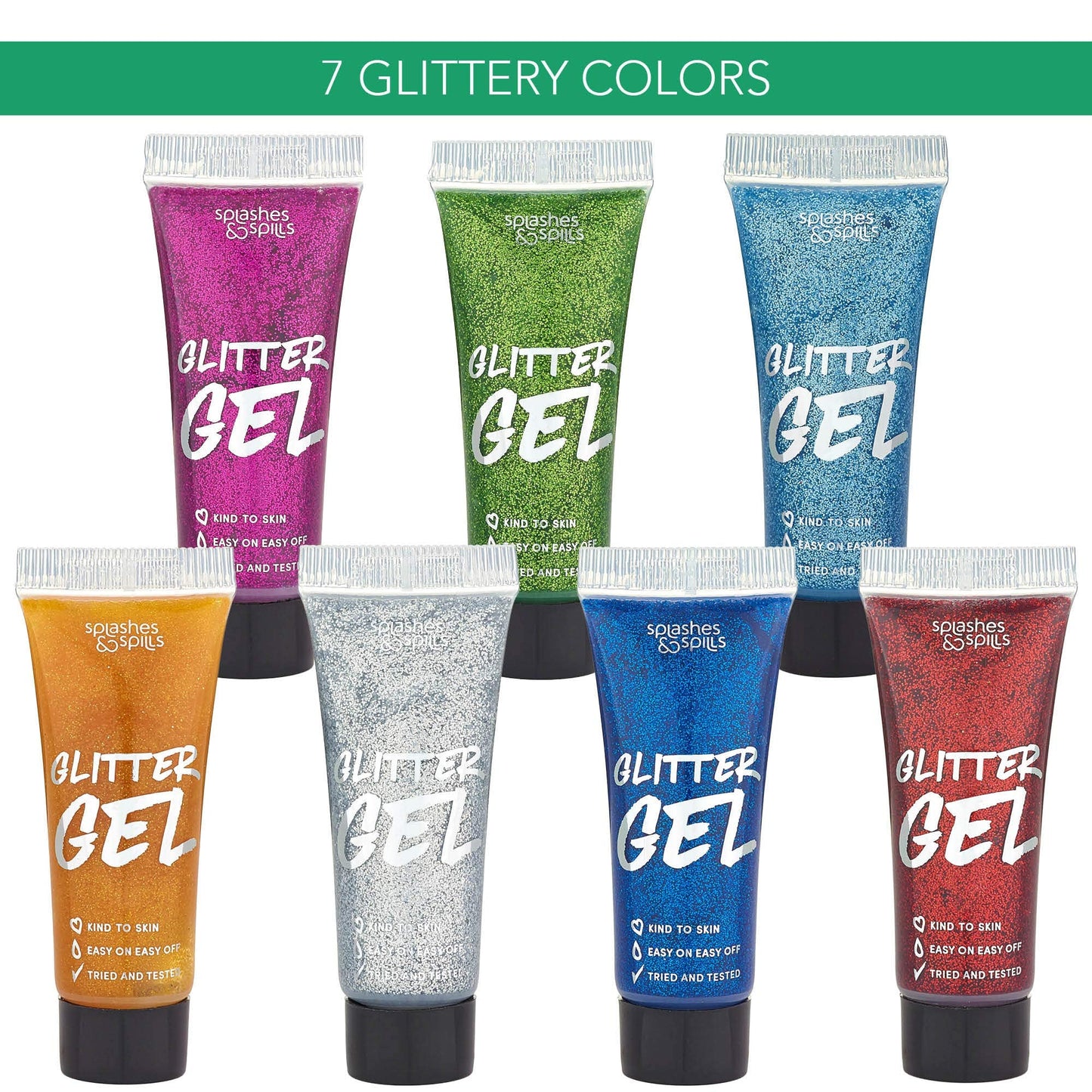 Body Glitter Paint Gel - 7 Color Costume Set for Women, Girls - 10 ml Tubes Holographic Shimmer Effect for Hair, Body, Face - Great for Festival Beauty & Personal Care splashes & spills