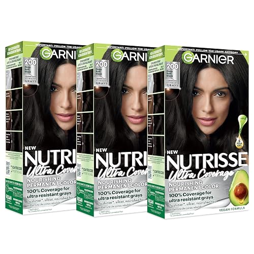 Garnier Nutrisse Ultra Coverage Hair Color, Permanent Hair Dye for Up to 8 Weeks of Stubborn Gray Coverage, Vegan & Cruelty-Free, 200 Deep Soft Black Beauty & Personal Care Garnier