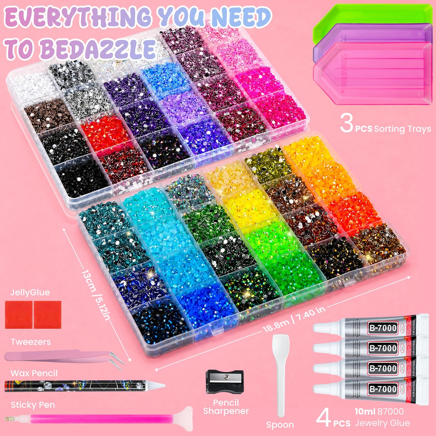70000Pcs 48 Colors Bedazzling Kit 2 Boxes with Rhinestones, 3mm Resin Flatback Rhinestones with 4 Pcs B7000 Jewelry Glue & Tools, Diamond Art Beauty and Personal Care LOTWOW