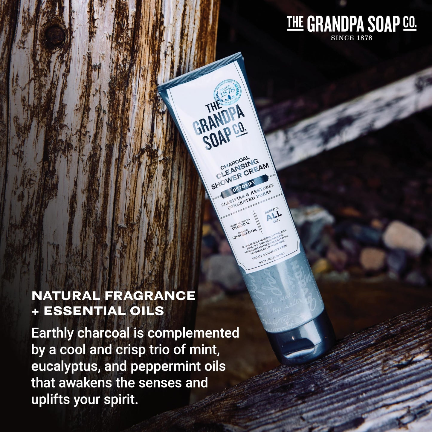 The Grandpa Soap Company Charcoal Cleansing Shower Cream - Clarifies & Restores Congested Pores, With Activated Charcoal & Hemp Seed Oil, Detoxifies Beauty & Personal Care The Grandpa Soap Company