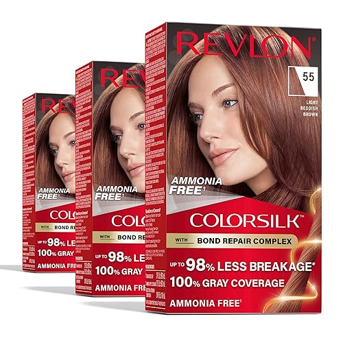 Revlon ColorSilk with Bond Repair Complex, Red Permanent Hair Color, 100% Gray Coverage, Ammonia Free Hair Dye, Vegan Keratin, 55 Light Reddish Brown Beauty & Personal Care REVLON