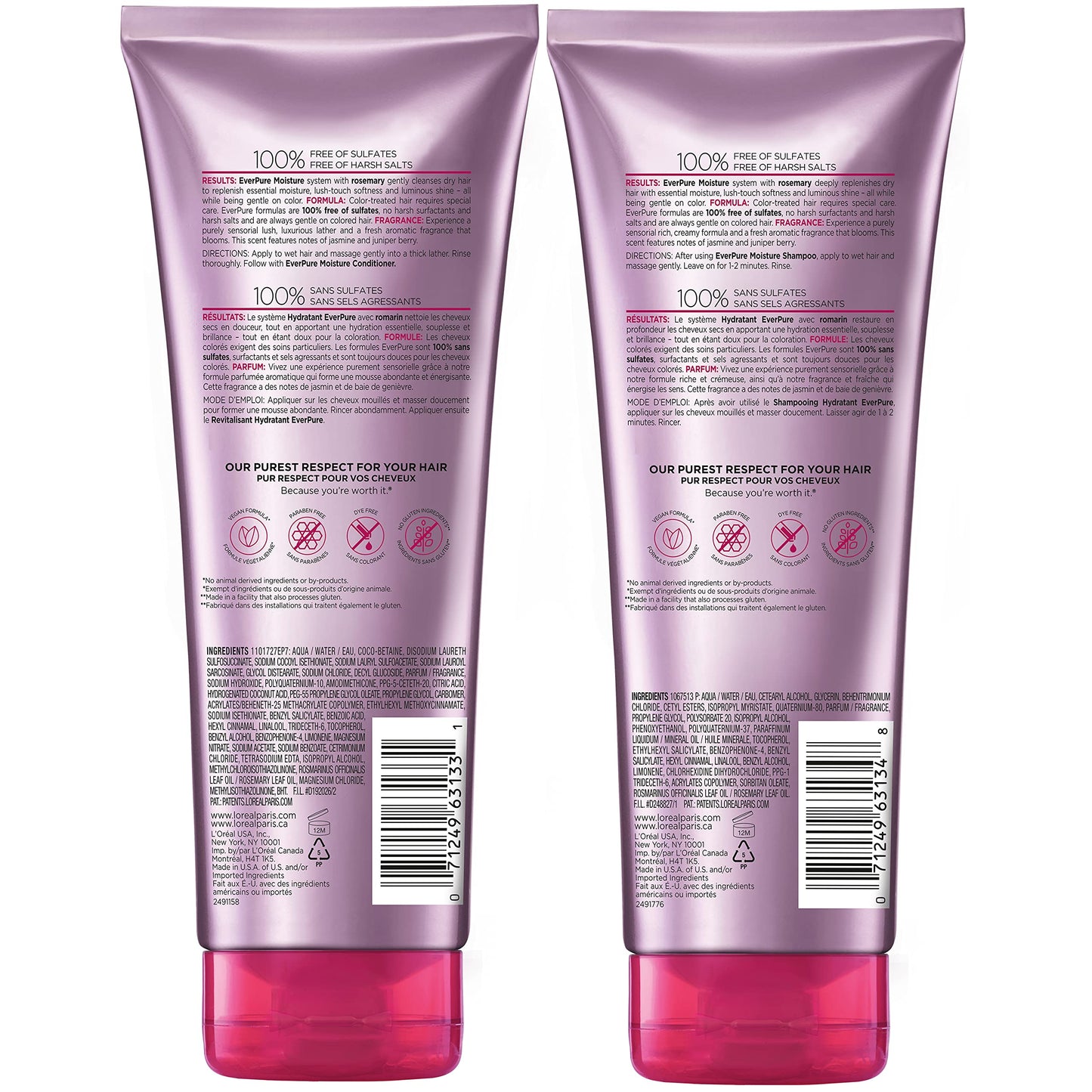 L'Oreal Paris EverPure Moisture Sulfate Free Shampoo and Conditioner with Rosemary Botanical, for Dry Hair, Color Treated Hair, 1 kit Beauty & Personal Care L'Oreal Paris