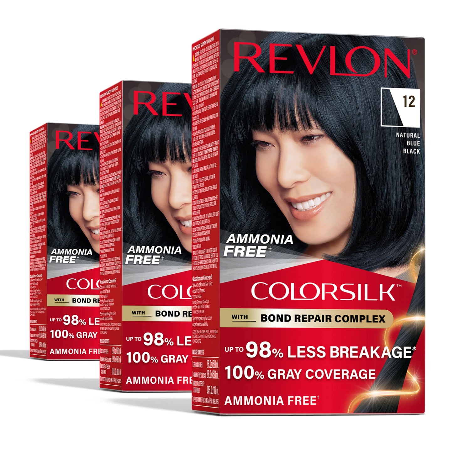 Revlon ColorSilk with Bond Repair Complex, Black Permanent Hair Color, 100% Gray Coverage, Ammonia Free Hair Dye, Vegan Keratin, 12 Natural Blue Black Beauty & Personal Care REVLON