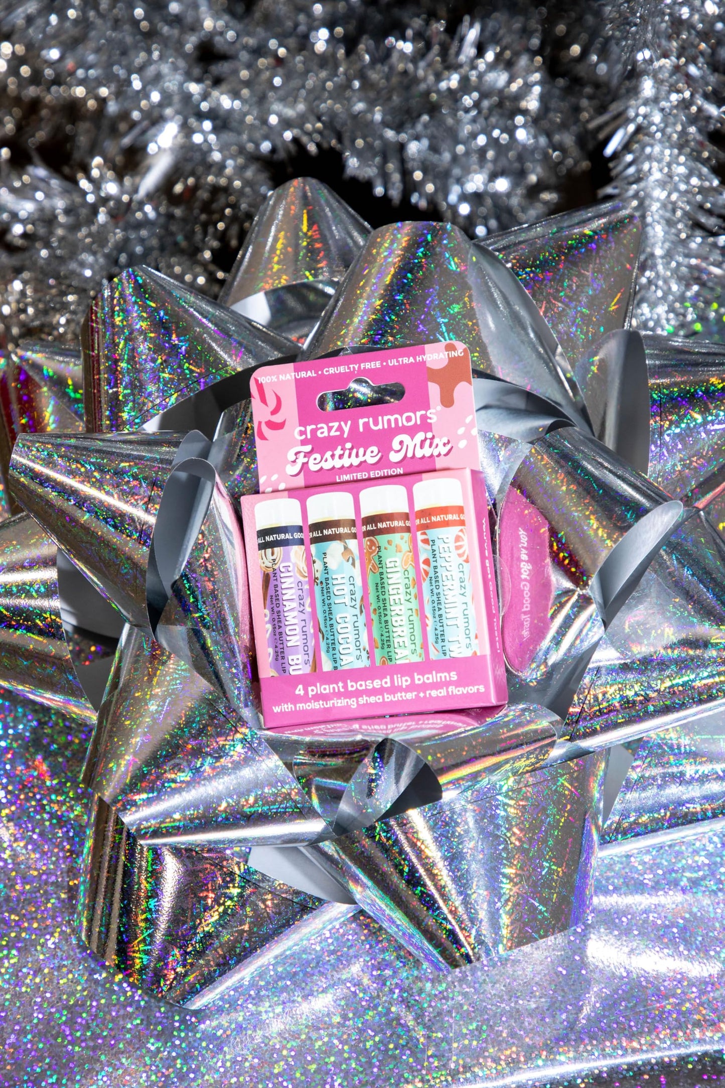 Crazy Rumors Festive Mix - Gingerbread, Hot Cocoa, Cinnamon Bun + Peppermint Twist - 4 Pack Lip Balm Beauty and Personal Care Crazy Rumors