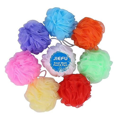 Bath Sponges, Small Size Colorful Shower Sponges Exfoliating Mesh Pouf Bath Ball Body Scrubber for Kids Pack of 8 Beauty & Personal Care JIEFU