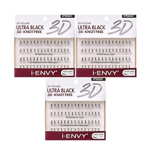 i-ENVY 2X Volume 3D Ultra Black Individual Lashes (3 PACK, Knot Free - Long) Beauty & Personal Care i•ENVY