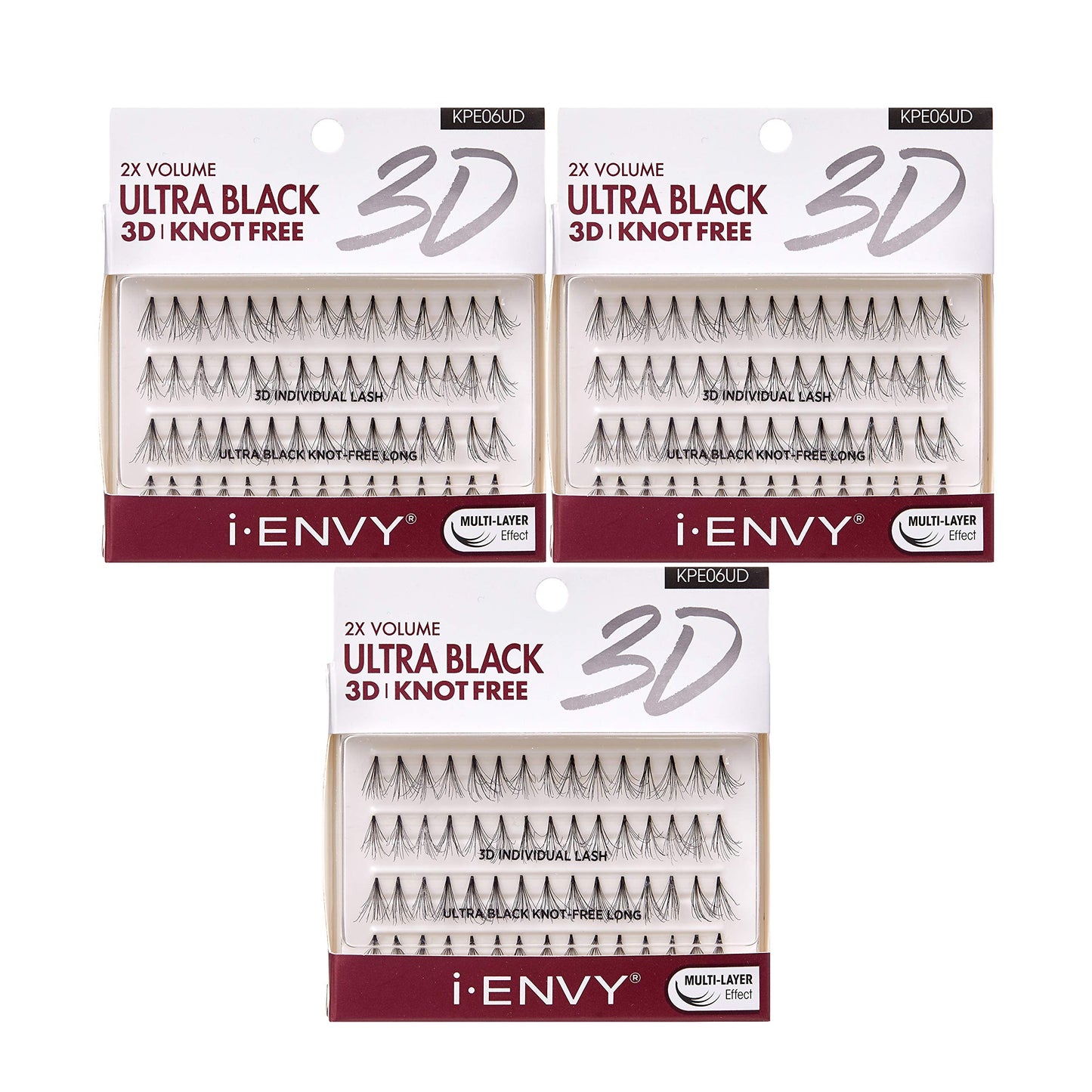 i-ENVY 2X Volume 3D Ultra Black Individual Lashes (3 PACK, Knot Free - Long) Beauty & Personal Care i•ENVY