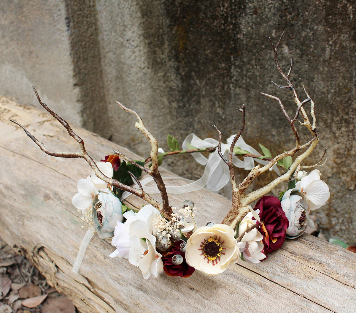 LLinfflr Deer Antler Hair Band with Flowers Hair Hoop Floral Headband Halo
