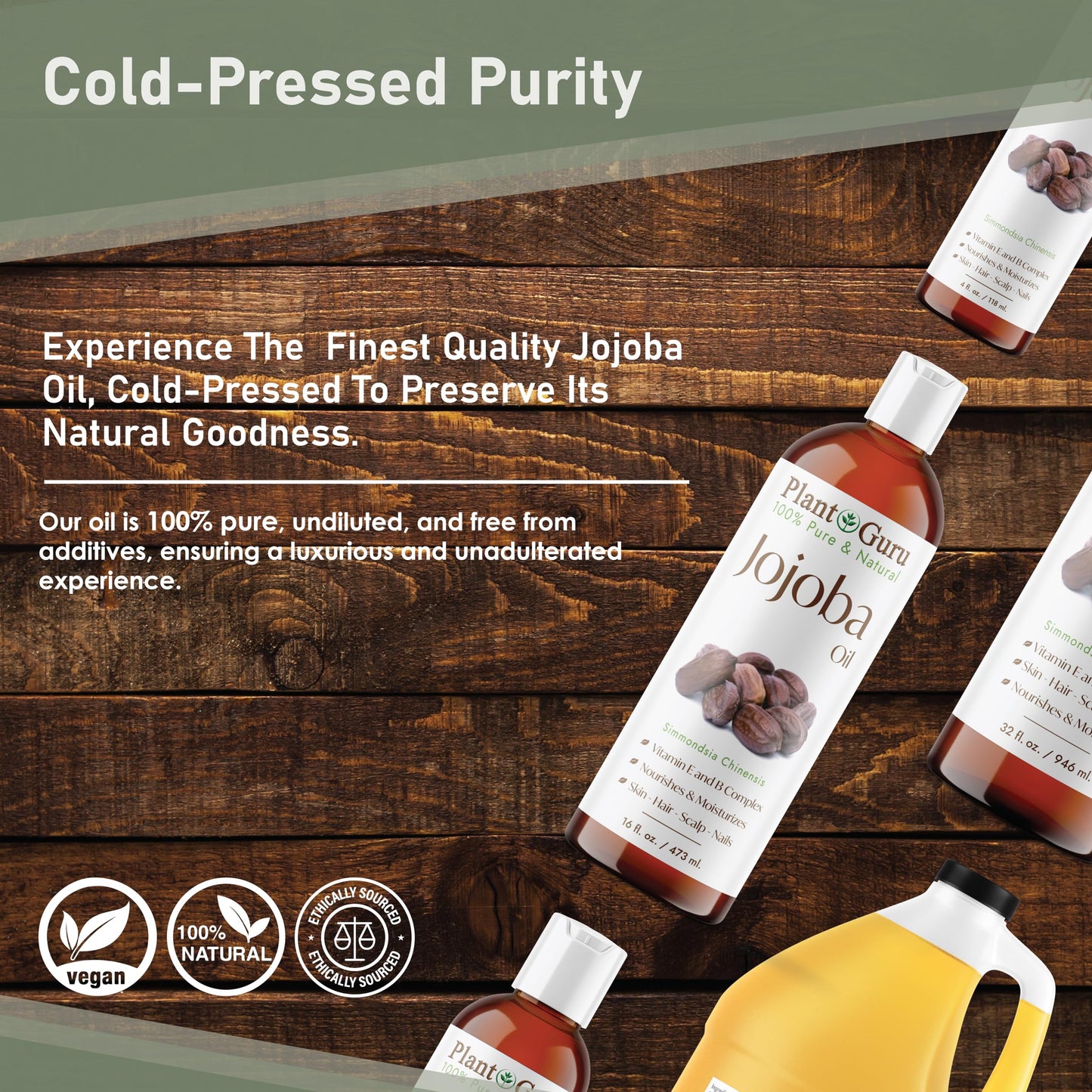 Plant Guru Jojoba Oil 4 fl. oz. Cold Pressed Unrefined - 100% Pure Natural Moisturizer For Skin, Body, Face And Hair Growth. Deeply Hydrating Carrier Beauty & Personal Care Plant Guru