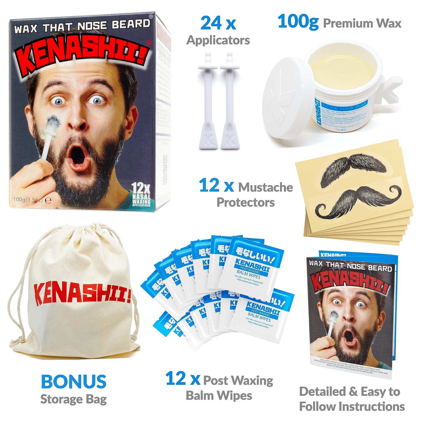 KENASHII Nose Wax Kit | 100 g Wax, 24 Applicators | The Original & Best Nose and Ear Hair Removal Kit from Kenashii | Nasal Waxing For Men and Women | Beauty and Personal Care KENASHII