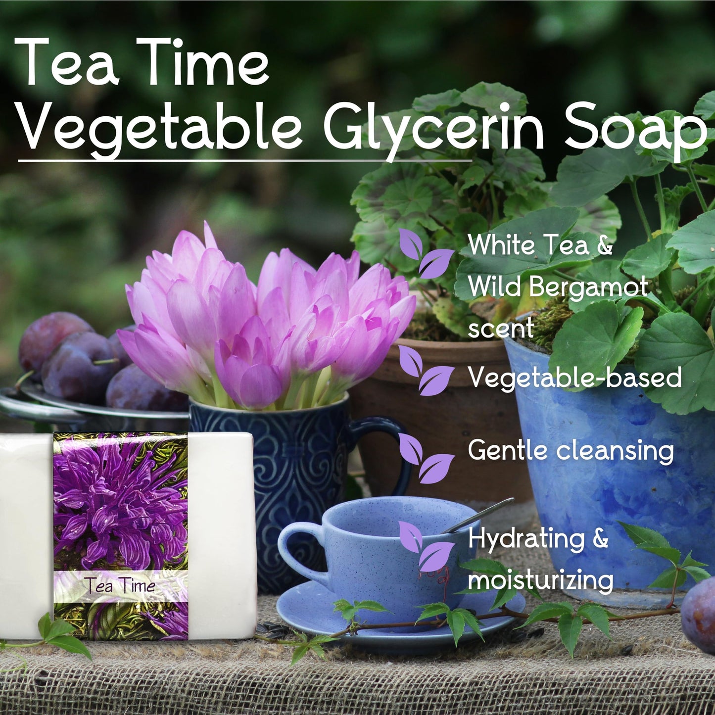 Nabila K Tea Time Glycerin Bar Soap | White Tea & Wild Bergamot Scent | Natural, Vegan, Hypoallergenic | 100% Vegetable Glycerin, Sulfate-Free Beauty & Personal Care Nabila K