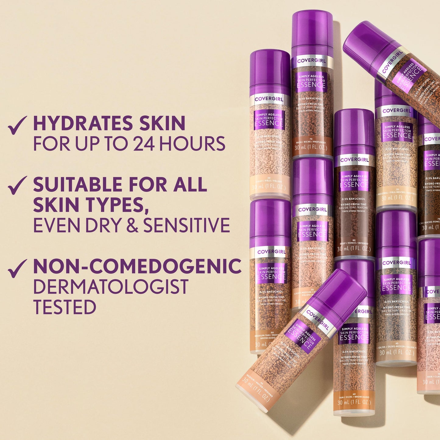 CoverGirl Simply Ageless 45 Medium-Olive Liquid Foundation Bundle with Blending Brush, Skincare Makeup with Bakuchiol & Acid Beauty and Personal Care COVERGIRL