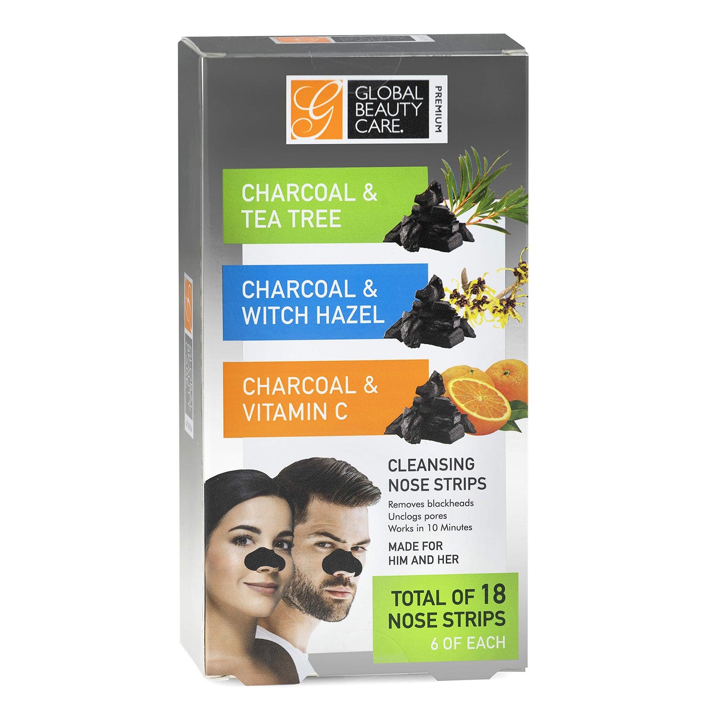 Global Beauty Care Premium 18 Nose Cleansing Strips VARIETY PACK Charcoal with Tea Tree, Witch Hazel, & Vitamin C For Blackheads Removal Strips - 18 Beauty & Personal Care Global Beauty Care