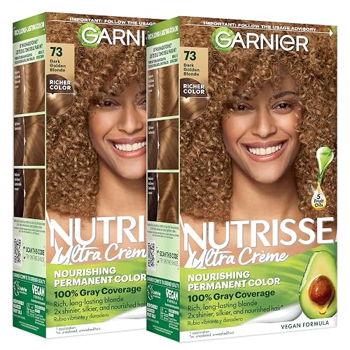 Garnier Nutrisse Ultra Crème Hair Color, Permanent Hair Dye with 100% Gray Coverage, Vegan & Cruelty-Free, 73 Dark Golden Blonde (Honey Dip), 2 Count Beauty & Personal Care Garnier