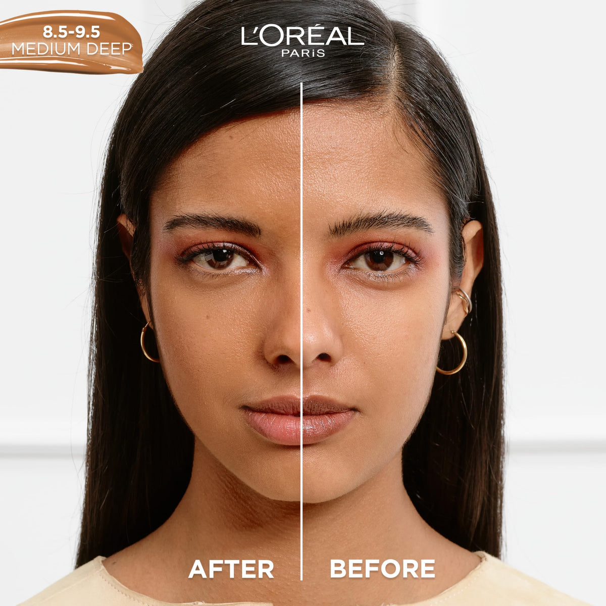 L'Oreal Paris True Match Nude Hyaluronic Tinted Serum Foundation with 1% Hyaluronic acid, Medium Deep 8.5-9.5, 1 fl. oz.