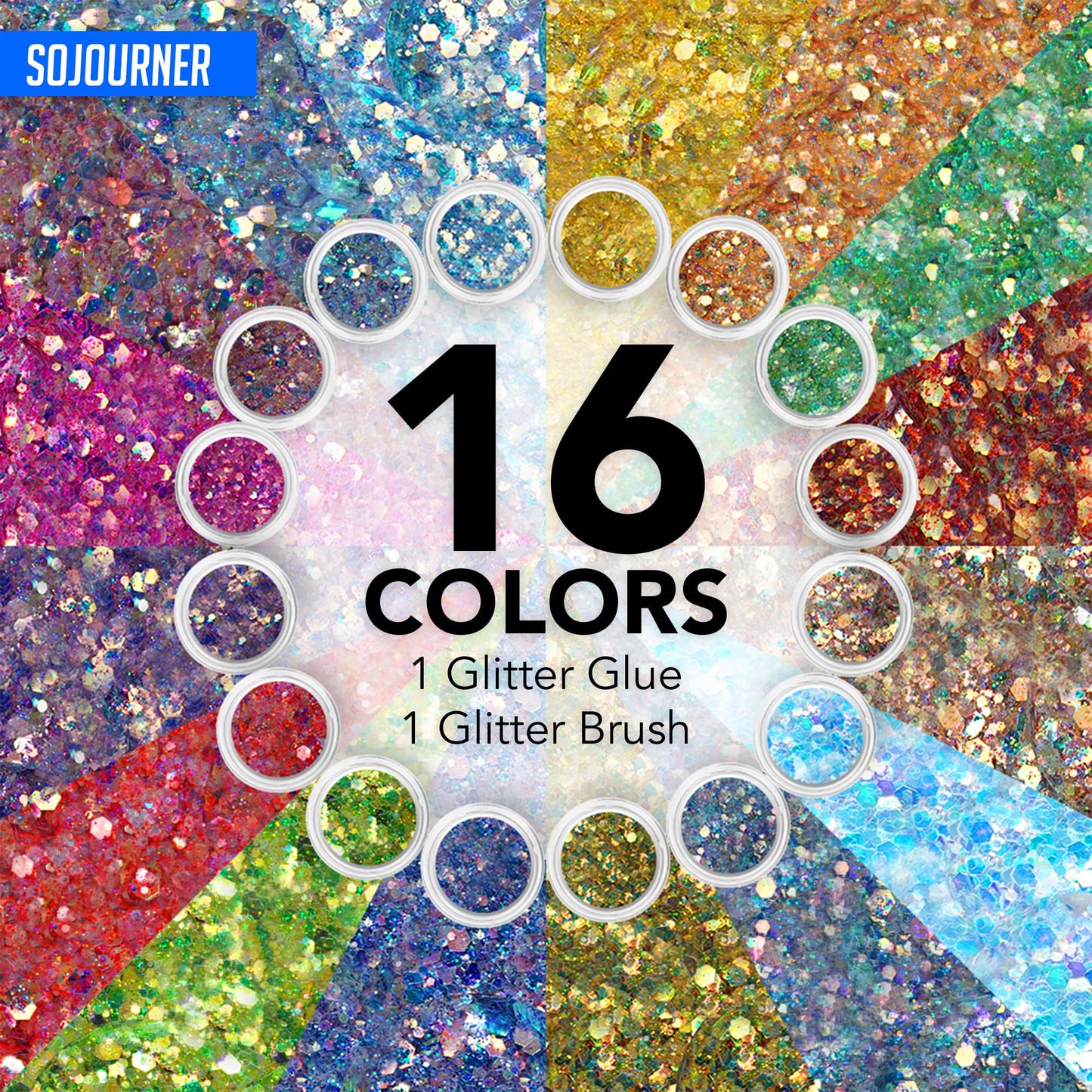 Body Glitter Set for Face & Hair - 16 Colors Fairy Tears Chunky Holographic Festival Glitter Makeup with Glue - Rave, Concert, Euphoria Looks Beauty & Personal Care SoJourner Bags