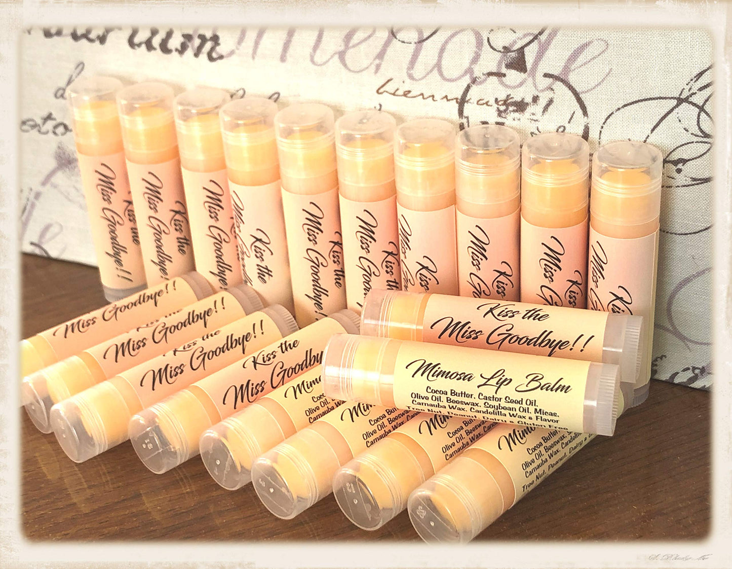 20 KISS THE MISS GOODBYE Mimosa Flavored Lip Balms for Bridal Showers and Bachelorette Parties Beauty and Personal Care Red Barn Farm of Maine