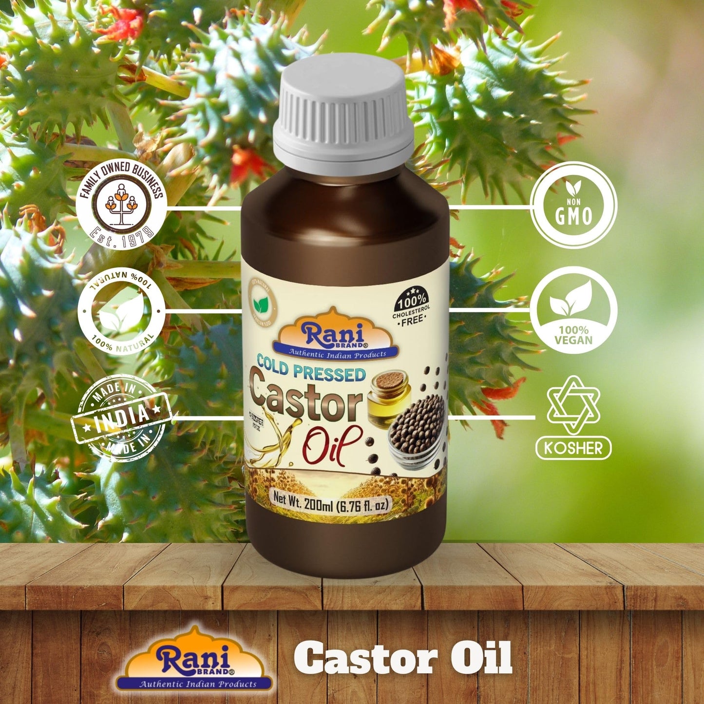 Rani Castor Oil 6.76 Ounce (200ml) Cold Pressed | 100% Natural | NON-GMO | Kosher | Vegan | Gluten Free | Indian Origin Beauty & Personal Care Rani Brand Authentic Indian Products