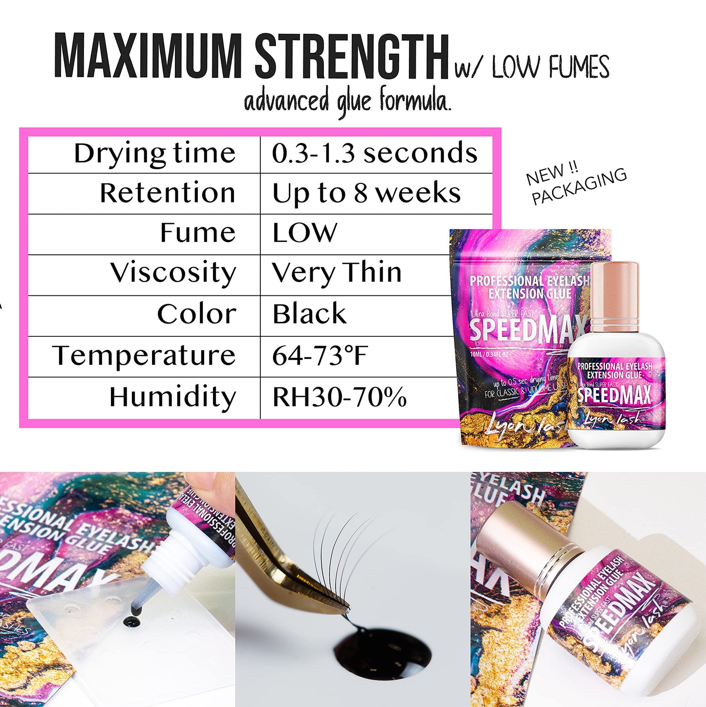 Lyon Lash SPEEDMAX Eyelash Extension Glue, 0.3–1.3s Dry Time, 8 Week Retention, Black Adhesive for Professional Lash Supplies, 10ml/0.34oz Beauty & Personal Care Lyon lash