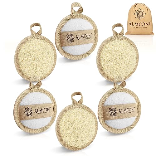 Almooni Natural Loofah Exfoliating Facial Scrubber, Made with Natural Egyptian Shower Loofah Sponge, Bath Shower Loofah Sponge for Women and Men, Beauty & Personal Care ALMOONI