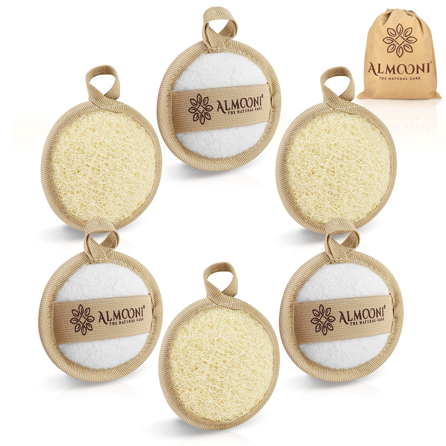 Almooni Natural Loofah Exfoliating Facial Scrubber, Made with Natural Egyptian Shower Loofah Sponge, Bath Shower Loofah Sponge for Women and Men, Beauty & Personal Care ALMOONI