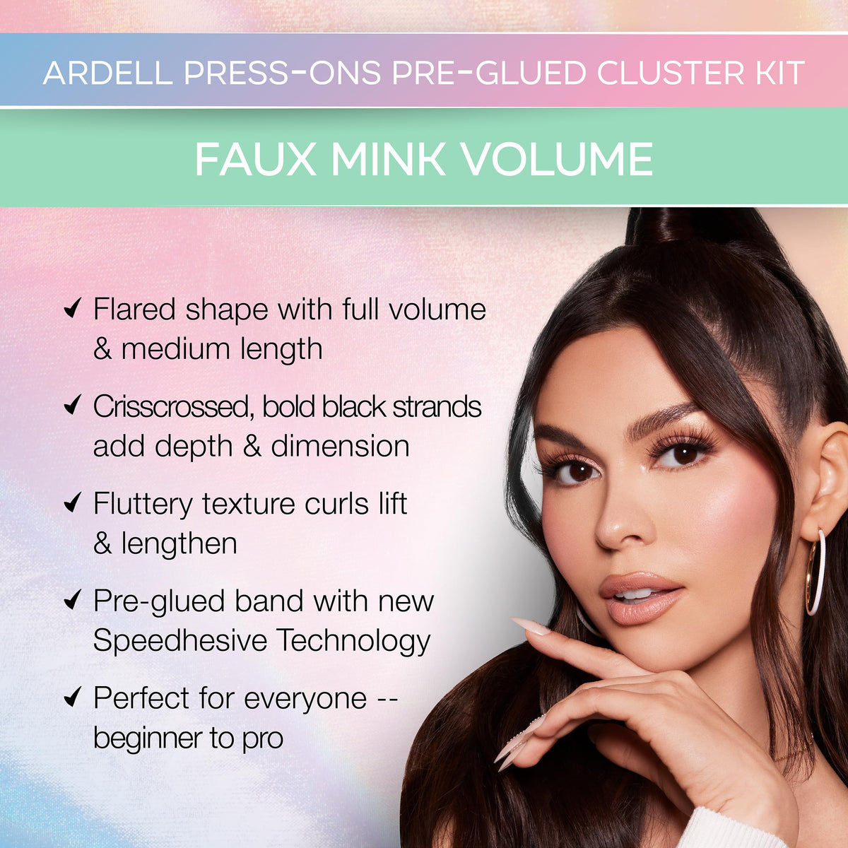 Ardell Press On Pre-Glued Eyelash Extension with Applicator - Fauxmink Volume, Customizable DIY Lash Clusters, Beginner Friendly Individual Lashes, 30
