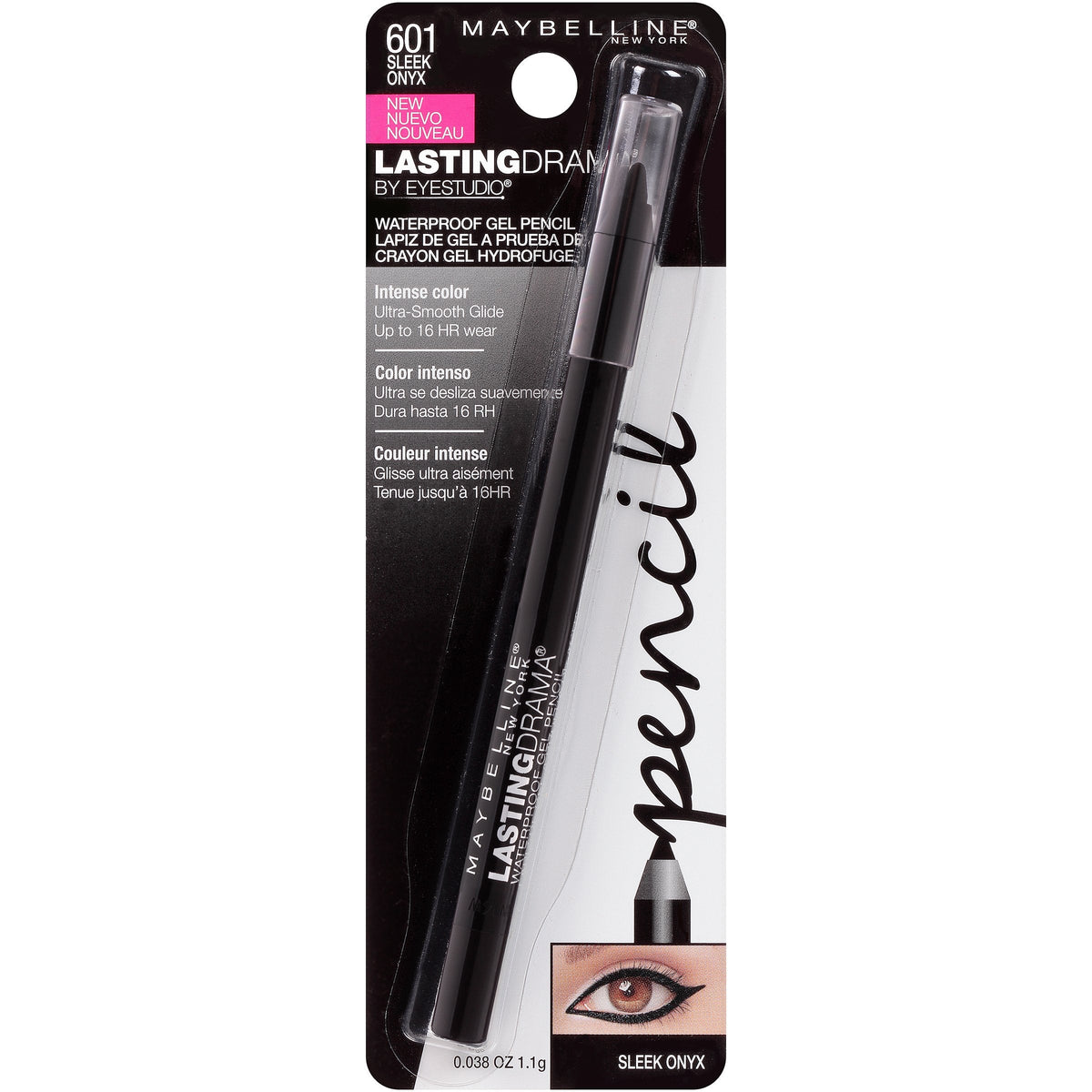 Maybelline Eyestudio Lasting Drama Waterproof Matte Gel Pencil Black Eyeliner Makeup, Sleek Onyx, 1 Count Beauty & Personal Care MAYBELLINE