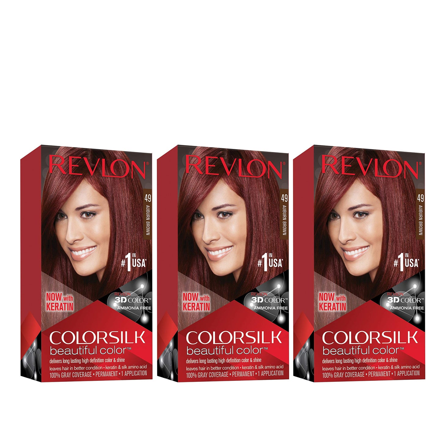 Revlon Permanent Hair Color, Permanent Hair Dye, Colorsilk with 100% Gray Coverage, Ammonia-Free, Keratin and Amino Acids, 49 Auburn Brown, 4.4 Oz Beauty & Personal Care REVLON