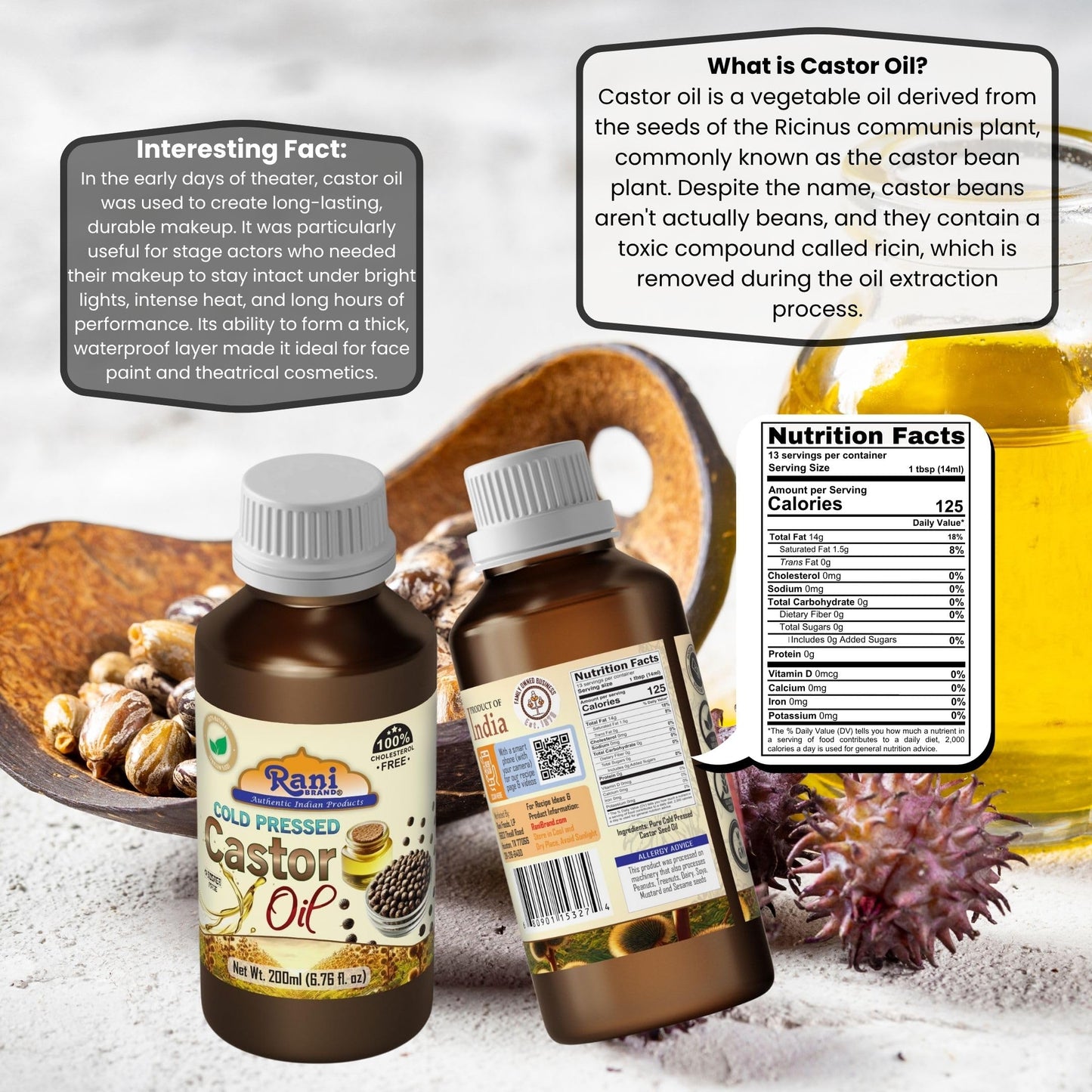 Rani Castor Oil 6.76 Ounce (200ml) Cold Pressed | 100% Natural | NON-GMO | Kosher | Vegan | Gluten Free | Indian Origin Beauty & Personal Care Rani Brand Authentic Indian Products