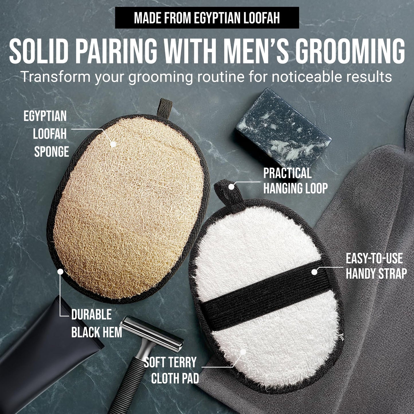 SERRENTO Loofah Body Scrubber Shower - Luffa Sponge 2PCS Black & White Set Beauty and Personal Care CraftsOfEgypt