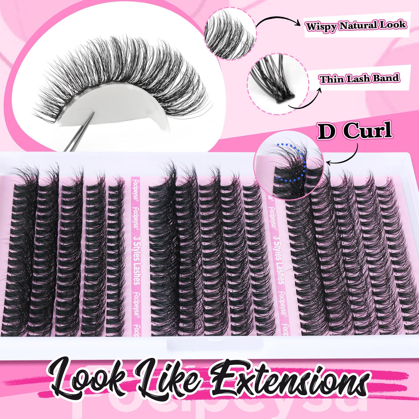 Full Volume Lash Clusters DIY Lash Extension 300pcs Clusters Lashes D Curly Eyelash Extension 8-16mm Individual Lashes Mink for Self Application at Beauty and Personal Care Focipeysa