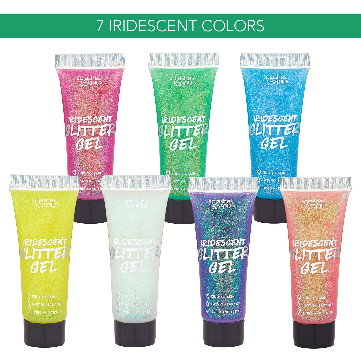 Iridescent Glitter Body Paint Gel - 7 Color Cosmetic Set 10 ml Tubes Makeup Glitter Gel for Hair, Body, Face Shimmer - Great for Dress Up, Festival Beauty & Personal Care splashes & spills