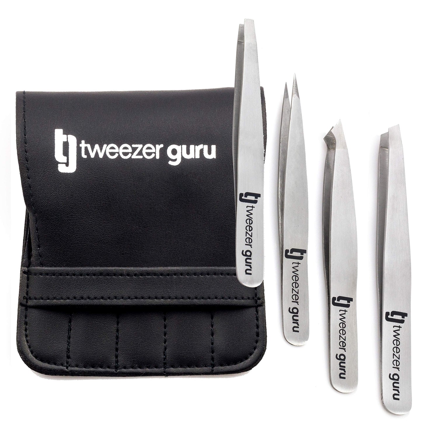 Tweezer Guru Eyebrow Tweezer Set for Women & Men - Professional Slant and Pointed Tweezers Set with Case - Precision Tweezers Kit for Facial Hair Beauty & Personal Care TWEEZER GURU