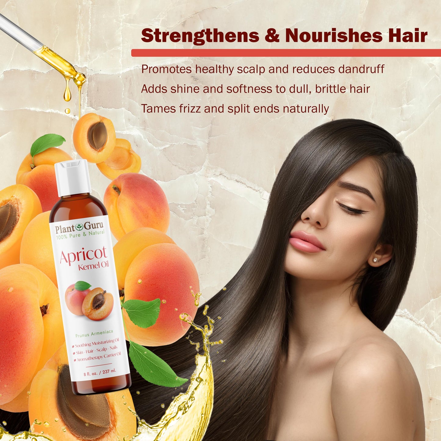 Apricot Kernel Oil 8 fl. oz. Cold Pressed 100% Pure Natural Carrier - Skin, Face, Body And Hair Growth Moisturizer. Great For DIY Cream, Lotions Beauty & Personal Care Plant Guru