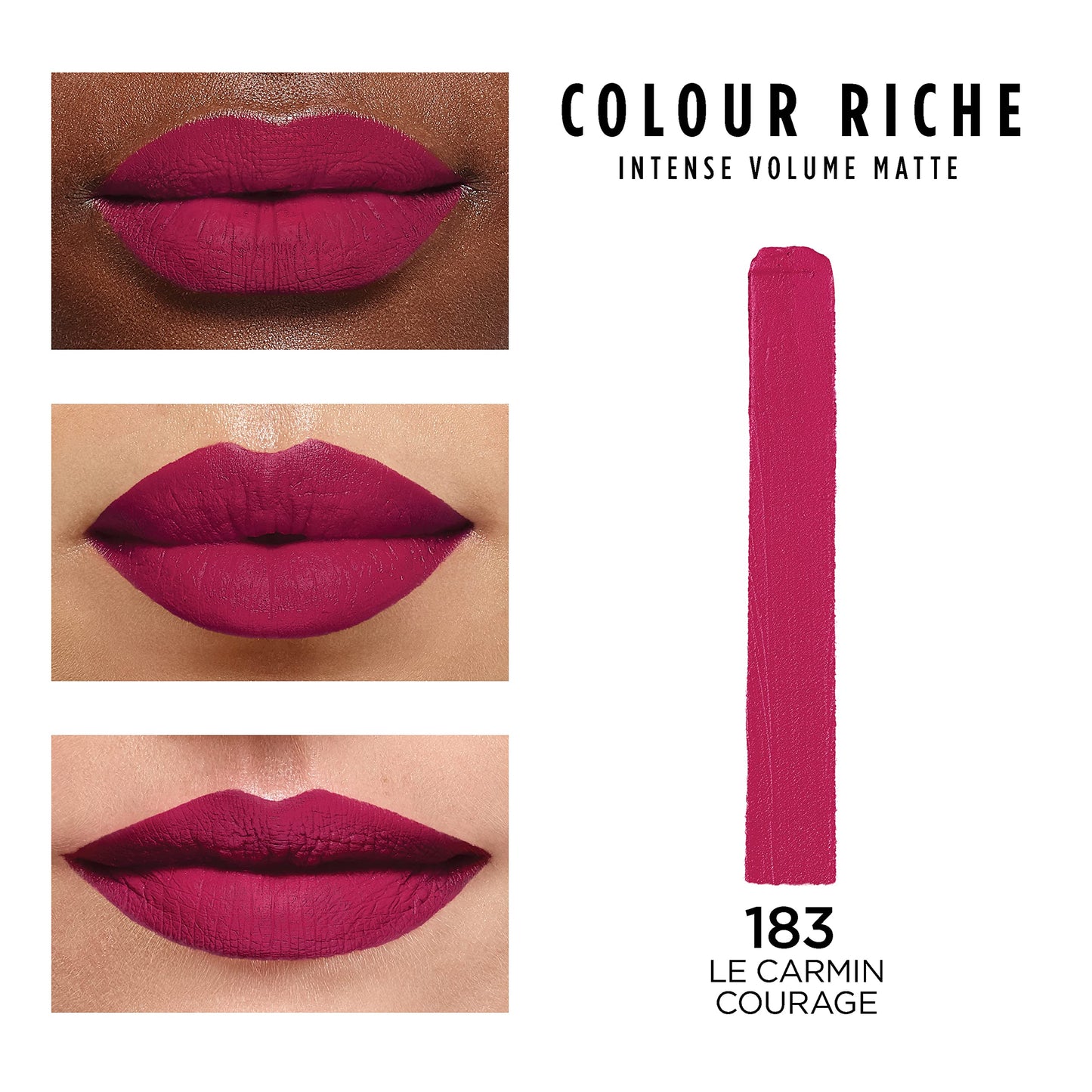 L'Oreal Paris Colour Riche Intense Volume Matte Lipstick, Lip Color Infused with Hyaluronic Acid for up to 16hr All Day Comfort, Le Carmin Courage, Beauty & Personal Care L'Oreal Paris