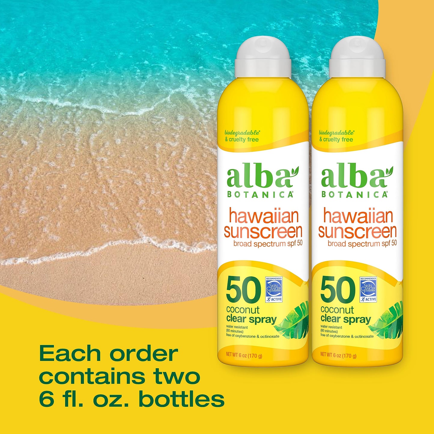 Alba Botanica Sunscreen Spray for Face and Body, Broad Spectrum SPF 50 Sunscreen, Hawaiian Coconut, Water Resistant and Biodegradable, 6 fl. oz Beauty & Personal Care Alba Botanica