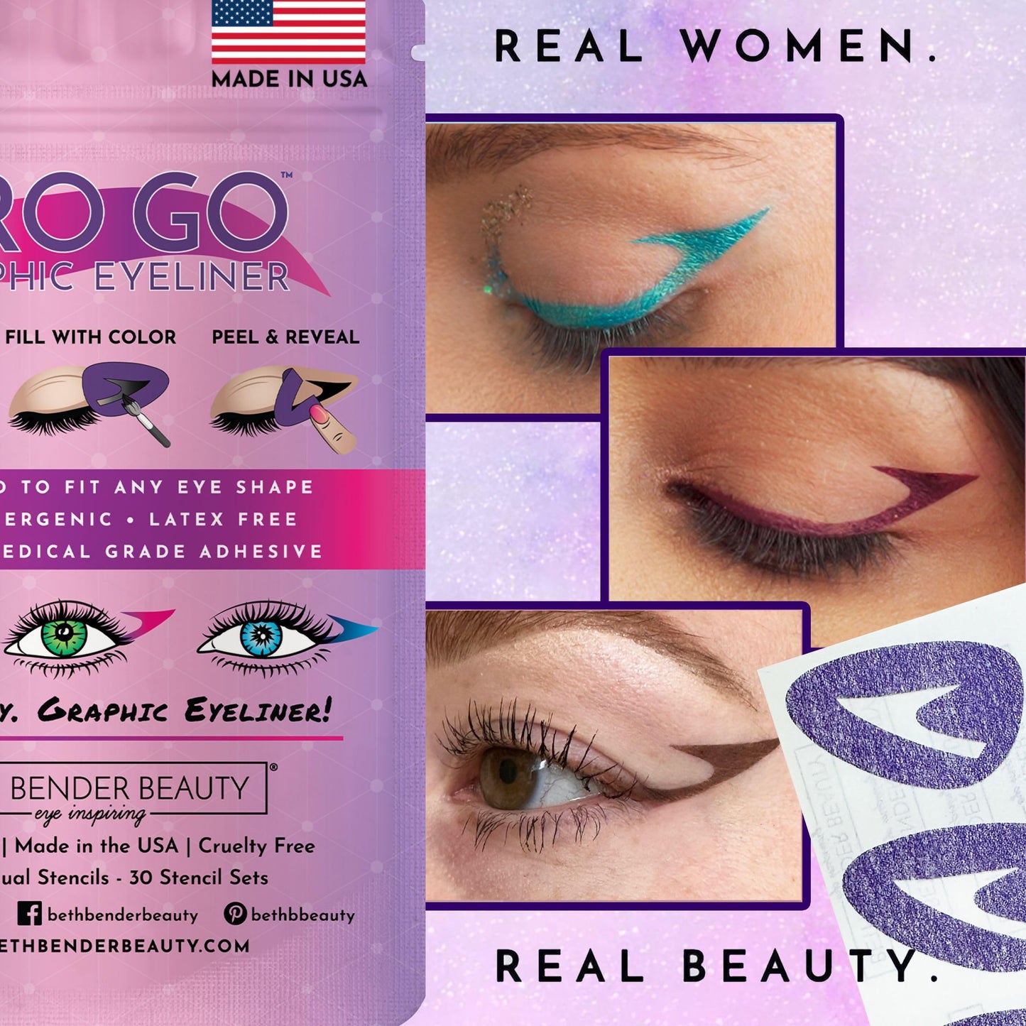 Beth Bender Beauty Pro Go Graphic Eyeliner Stencil - Stylish Eyeliner Stencils - Achieve the Perfect Winged Liner Beauty & Personal Care Beth Bender Beauty