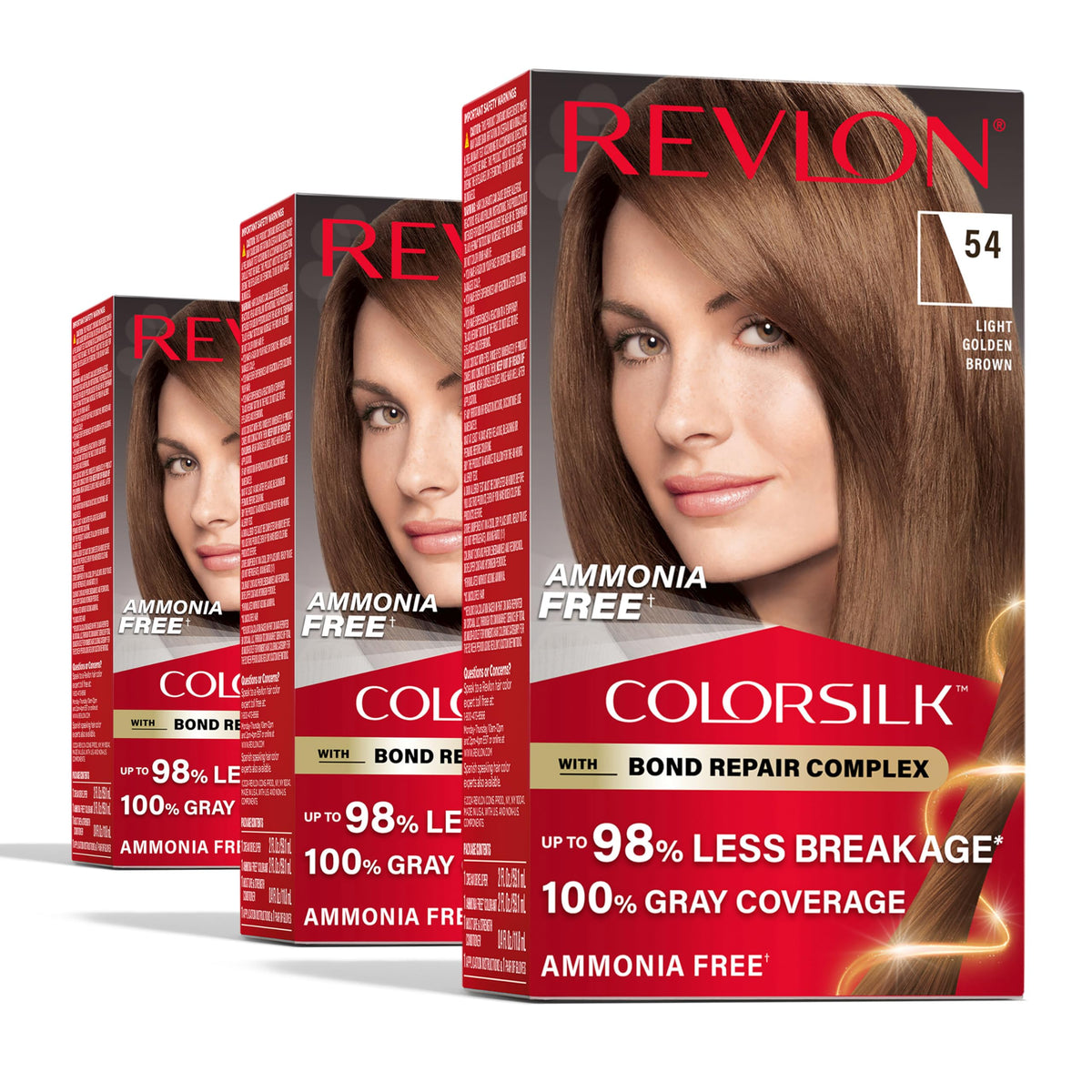 Revlon ColorSilk with Bond Repair Complex, Brown Permanent Hair Color, 100% Gray Coverage, Ammonia Free Hair Dye, Vegan Keratin, 54 Light Golden Brown Beauty & Personal Care REVLON