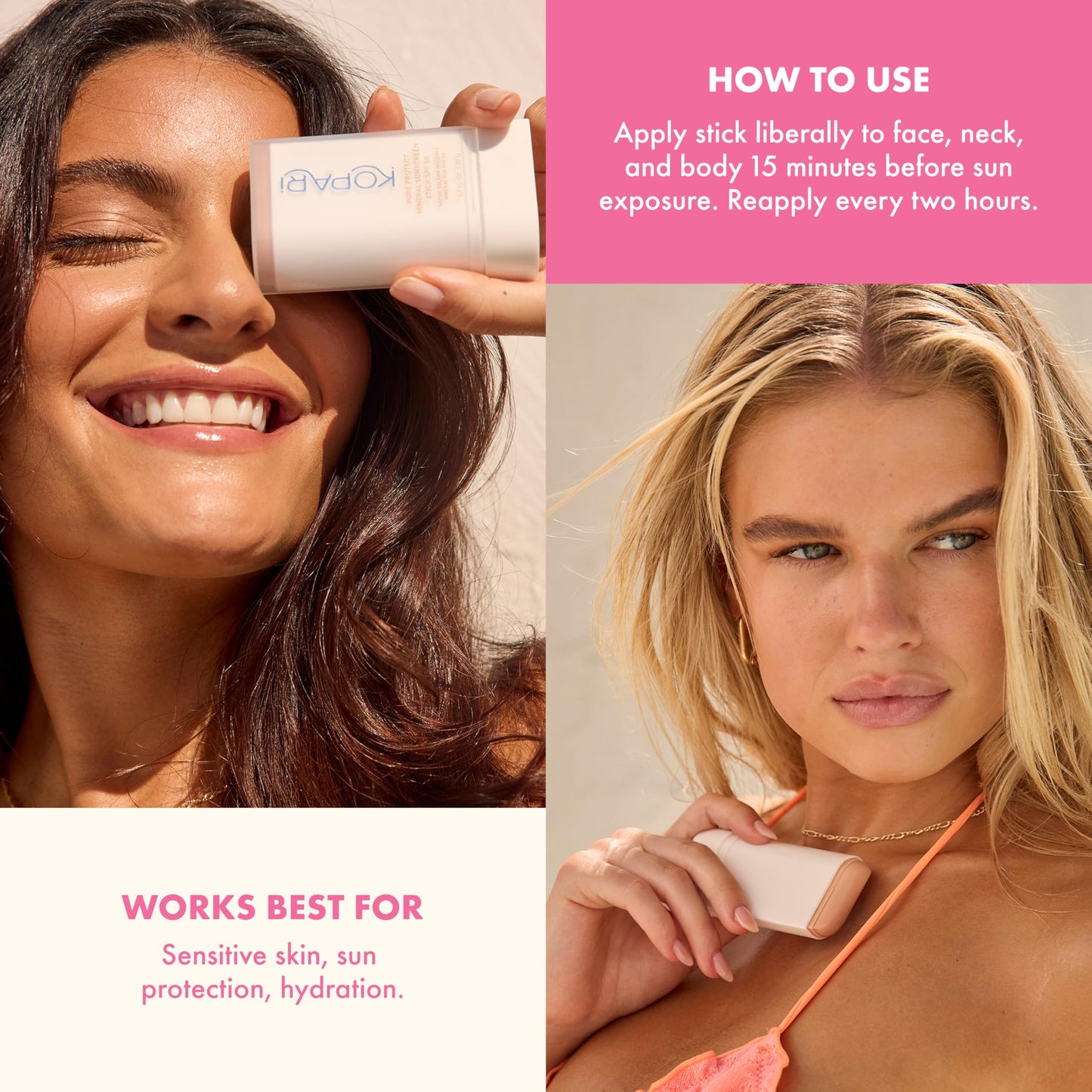 Kopari PURE PROTECT 100% Mineral Sunscreen Stick SPF 50+ Clear Zinc Oxide Face and Body Sunscreen with Hydrating Argan Oil, Shea Butter, Sheer Finish Beauty & Personal Care Kopari
