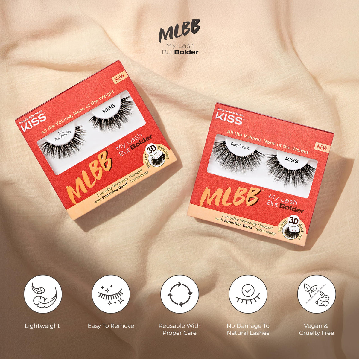 Kiss My Lash But Bolder, False Eyelashes, 'Slim Thicc', 16mm, Includes 1 Pair, Easy to Apply, Reusable Lash Clusters