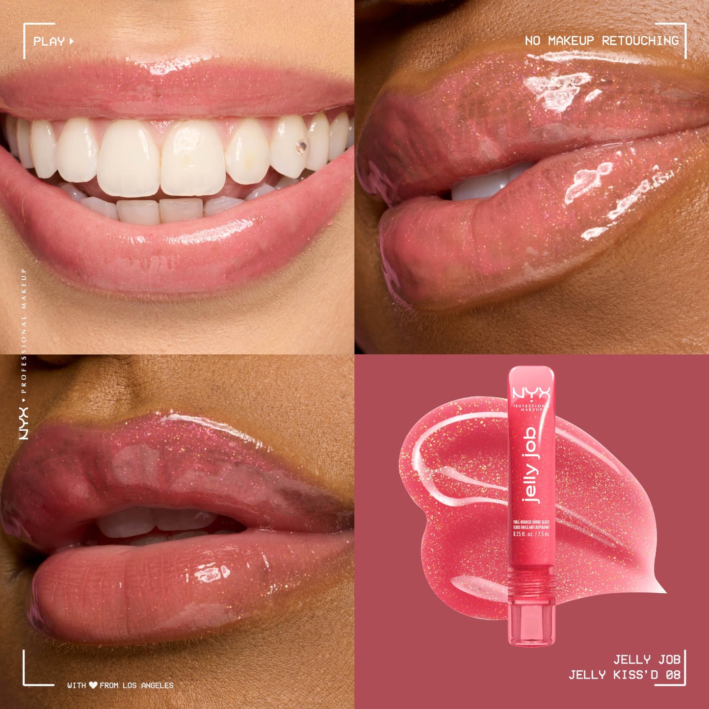 NYX PROFESSIONAL MAKEUP Jelly Job Lip Gloss, Lip Tint Gloss with Full-Bodied, Smoothing, and Hyper-Glossy Shine - Jelly Kiss'd (Pink Shimmer) Beauty & Personal Care NYX PROFESSIONAL MAKEUP