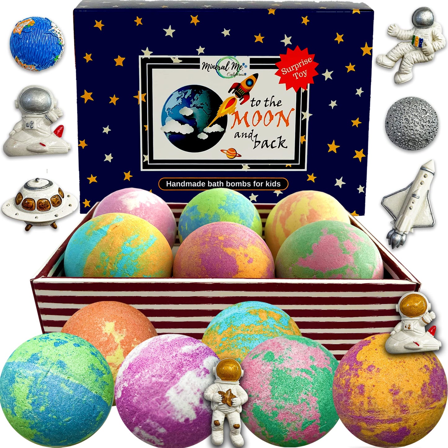 Galaxy Bath Bombs for Kids with Surprise Inside - Organic Bubble Bath Bombs with Educational Outer Space Planet Toys. Gentle, Natural & Kids Friendly Beauty and Personal Care Mineral Me California